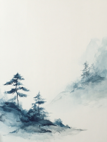 水墨风格山水松树画318