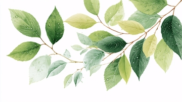 清新水彩风格绿叶枝条插画574