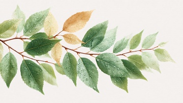 水彩绘制的绿叶枝插画194