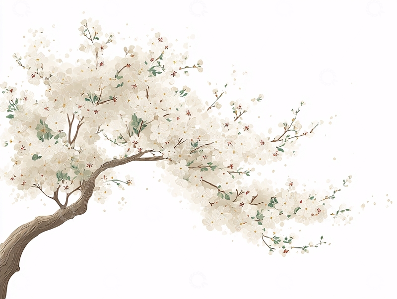 高清大图下载【趣麦麦图】盛开的白色花枝插画449