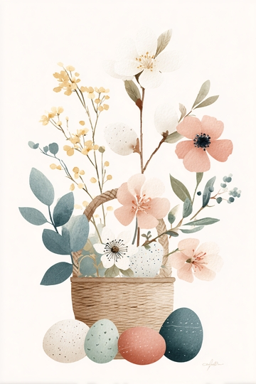 插画风格花篮与彩蛋画面600