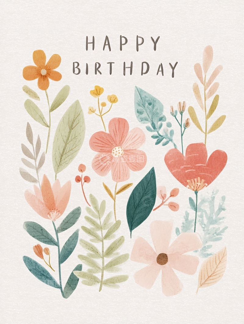 高清大图下载【趣麦麦图】花卉生日祝福插画012