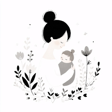 母亲怀抱婴儿的温馨插画886