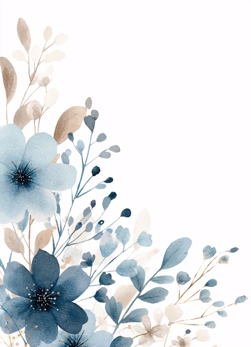 蓝白花卉插画角落装饰674
