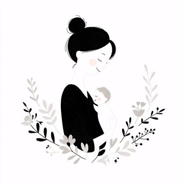 母亲与婴儿的温馨插画068
