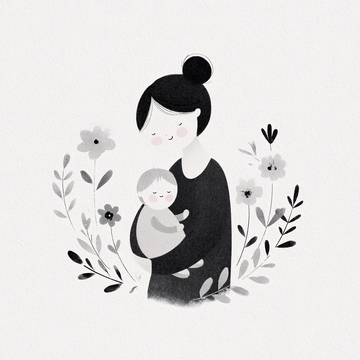 插画中母亲怀抱婴儿画面738