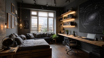 现代风格的卧室书房一体空间127