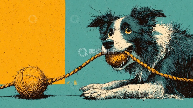 高清大图下载【趣麦麦图】-叼着绳索球玩耍的边境牧羊犬167