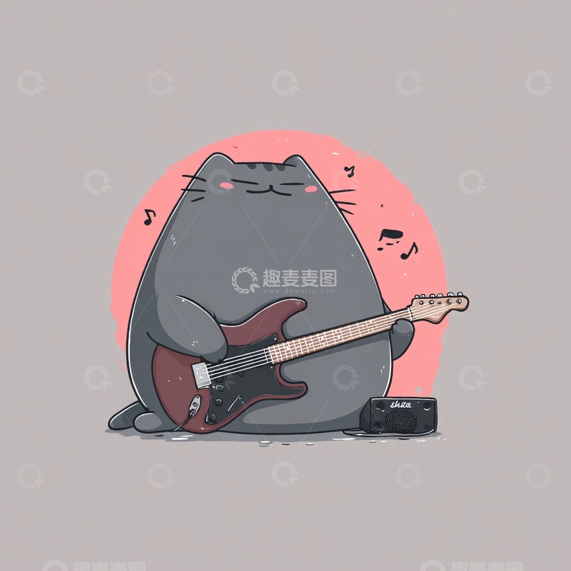 高清大图下载【趣麦麦图】弹吉他的可爱猫咪插画399