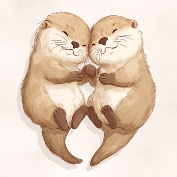 两只可爱水獭依偎插画756