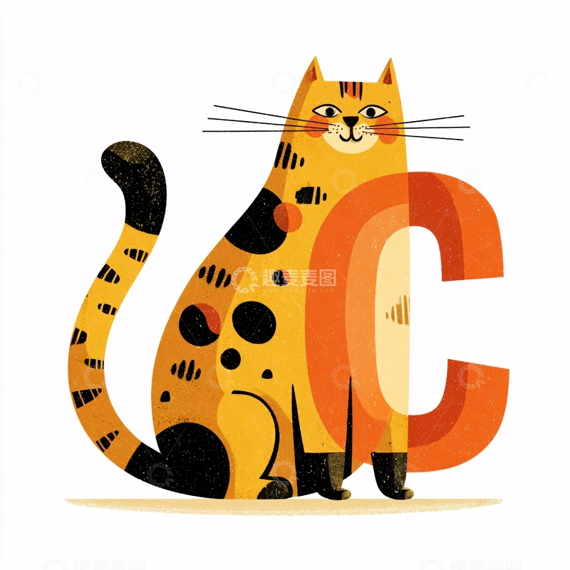 高清大图下载【趣麦麦图】插画风格猫咪与字母608