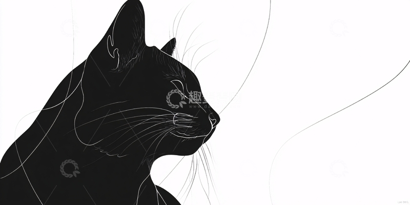 高清大图下载【趣麦麦图】黑猫轮廓线条插画317