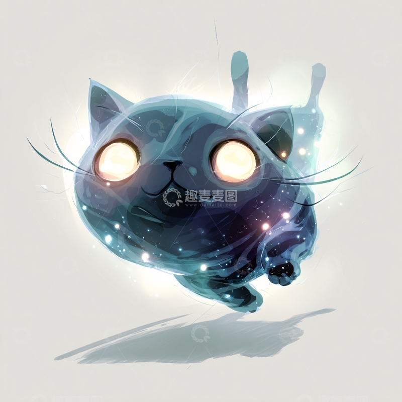 高清大图下载【趣麦麦图】梦幻蓝色发光猫咪插画241