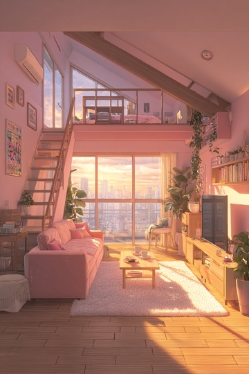 温馨粉色系阁楼室内场景899