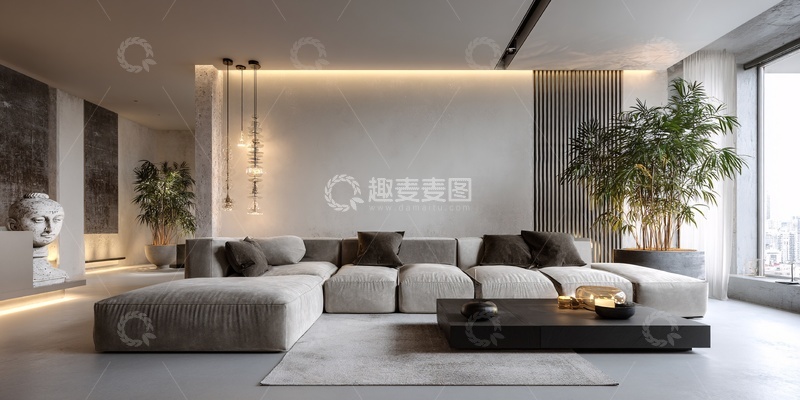 高清大图下载【趣麦麦图】-现代简约风格的客厅室内图159