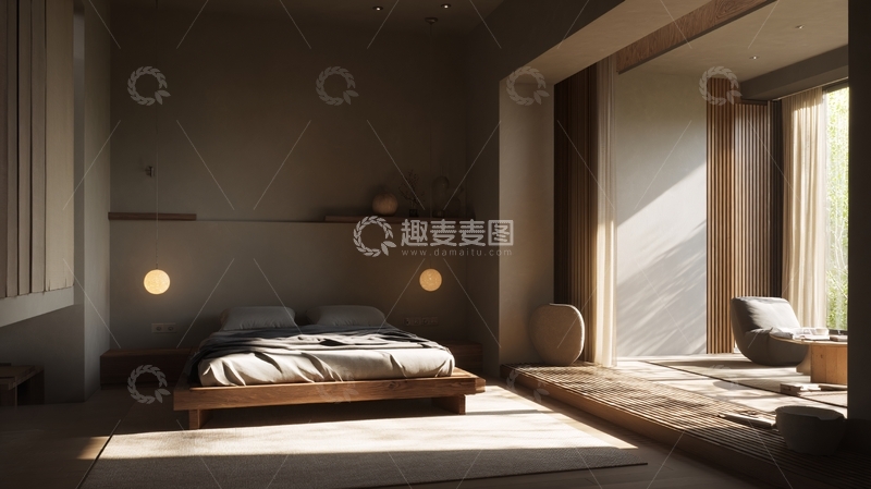 高清大图下载【趣麦麦图】-简约现代风卧室室内场景346