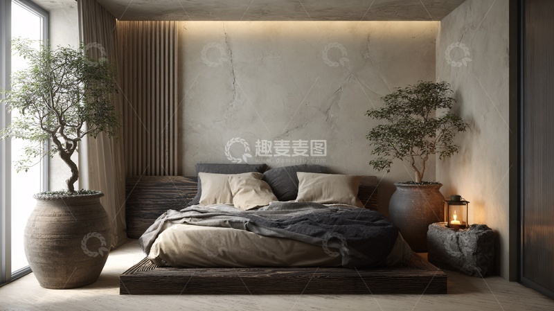 高清大图下载【趣麦麦图】现代简约风卧室室内场景189