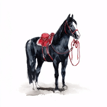 黑骏马配红鞍插画978