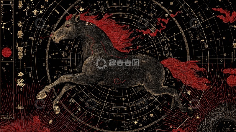 高清大图下载【趣麦麦图】奔马国风插画145