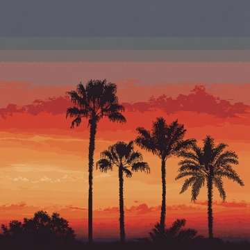 夕阳下的棕榈树剪影734