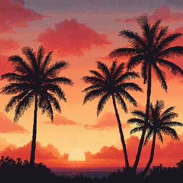 夕阳下的棕榈树美景834