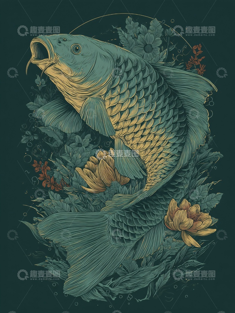 高清大图下载【趣麦麦图】-国风锦鲤插画563