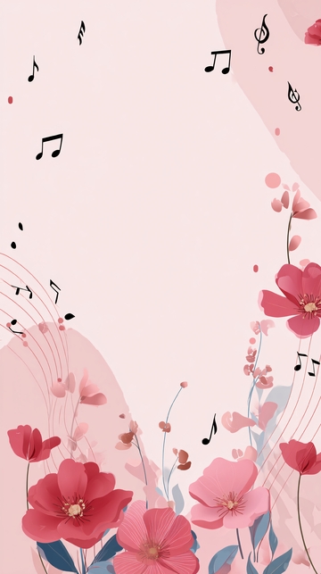 粉色花卉音符插画背景图517