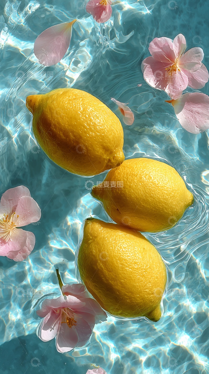 高清大图下载【趣麦麦图】水中柠檬与粉色花瓣画面642