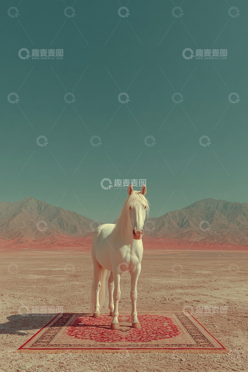 高清大图下载【趣麦麦图】沙漠中站在地毯上的白马329