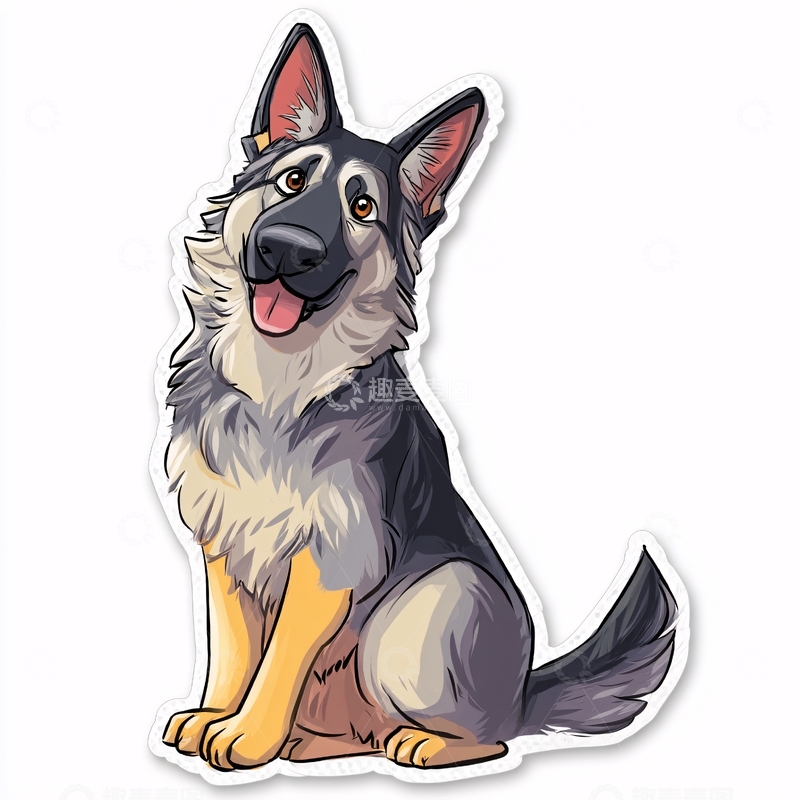 高清大图下载【趣麦麦图】-可爱德国牧羊犬插画贴纸443