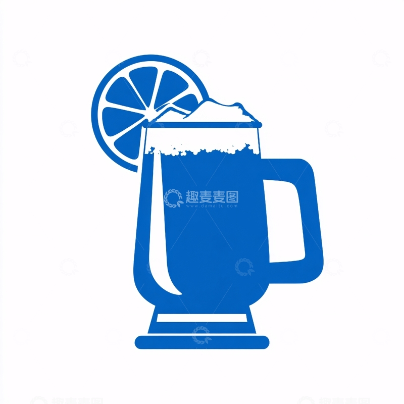 高清大图下载【趣麦麦图】蓝色柠檬啤酒杯插画663