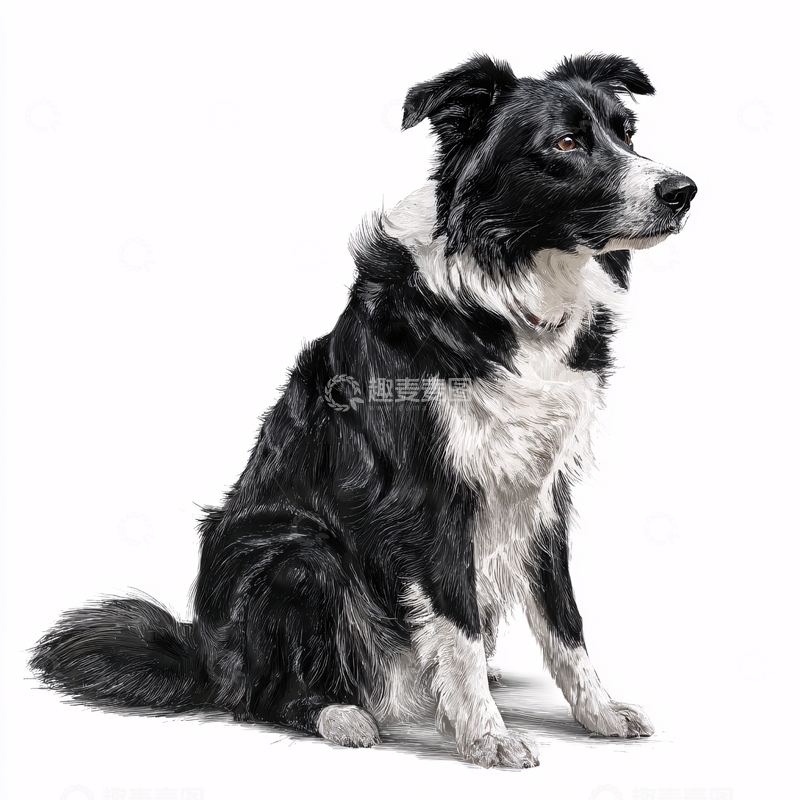 高清大图下载【趣麦麦图】黑白边境牧羊犬坐姿插画021