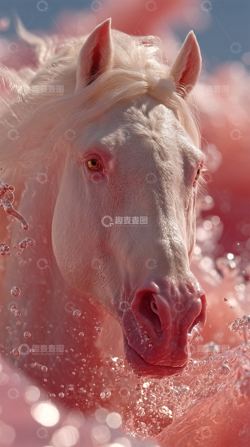 高清大图下载【趣麦麦图】水中奔腾的白马画面392