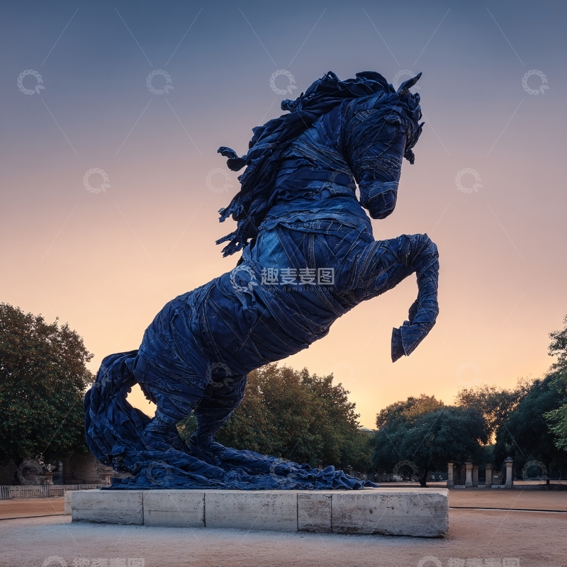 高清大图下载【趣麦麦图】蓝色跃起骏马雕塑247