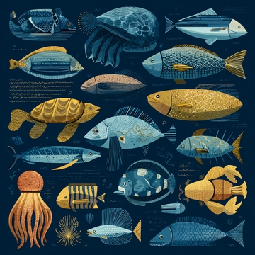 多彩海洋生物插画931