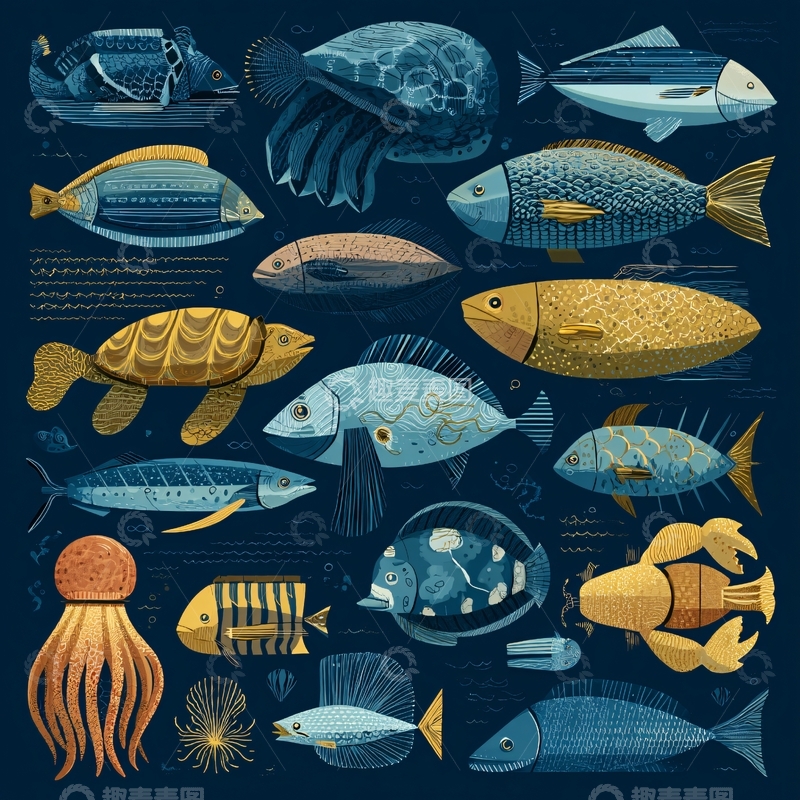 高清大图下载【趣麦麦图】-多彩海洋生物插画931