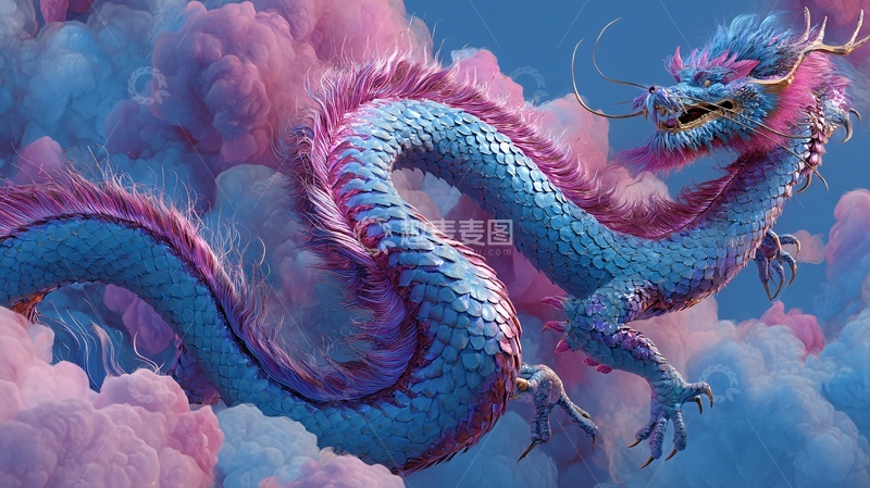 高清大图下载【趣麦麦图】-梦幻蓝紫祥龙云海图798
