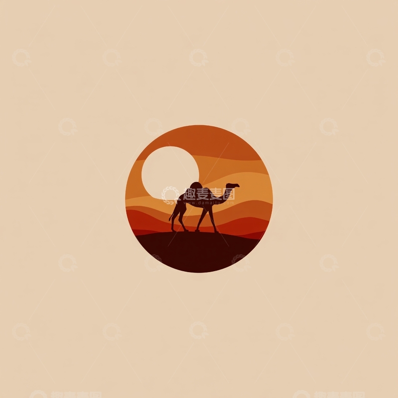 高清大图下载【趣麦麦图】沙漠骆驼夕阳插画979