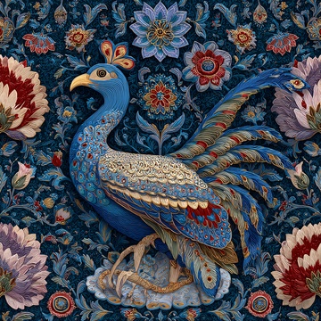 华丽孔雀花卉插画817