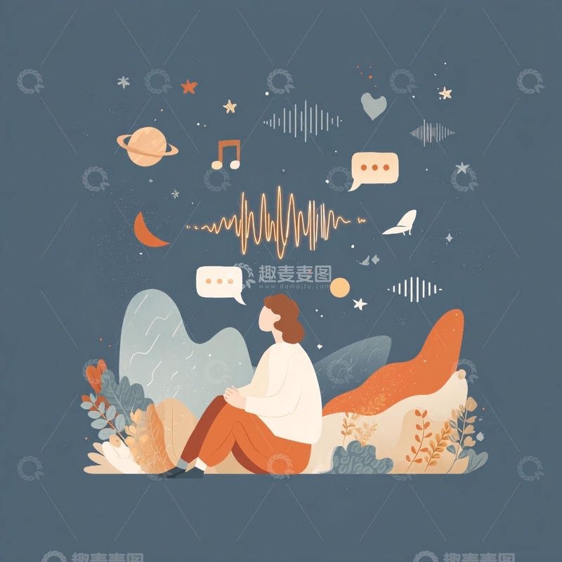 高清大图下载【趣麦麦图】冥想者与宇宙元素插画558