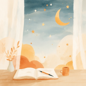 窗边月夜读书插画263