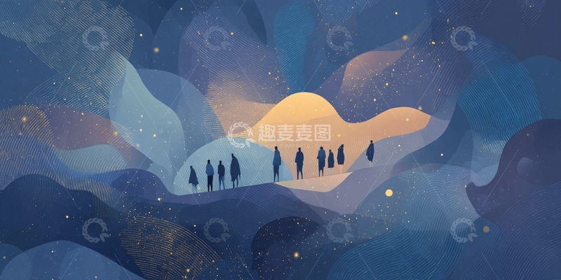 高清大图下载【趣麦麦图】星空下的人群与山峦插画365