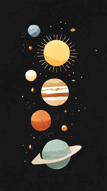插画风格太阳系行星图568