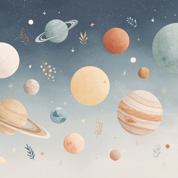 梦幻插画风的宇宙行星画面590