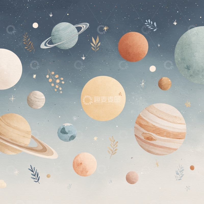 高清大图下载【趣麦麦图】-梦幻插画风的宇宙行星画面590