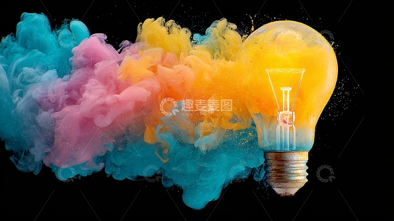 高清大图下载【趣麦麦图】-彩色烟雾环绕的创意灯泡637