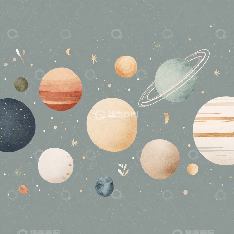 高清大图下载【趣麦麦图】-水彩风行星插画531