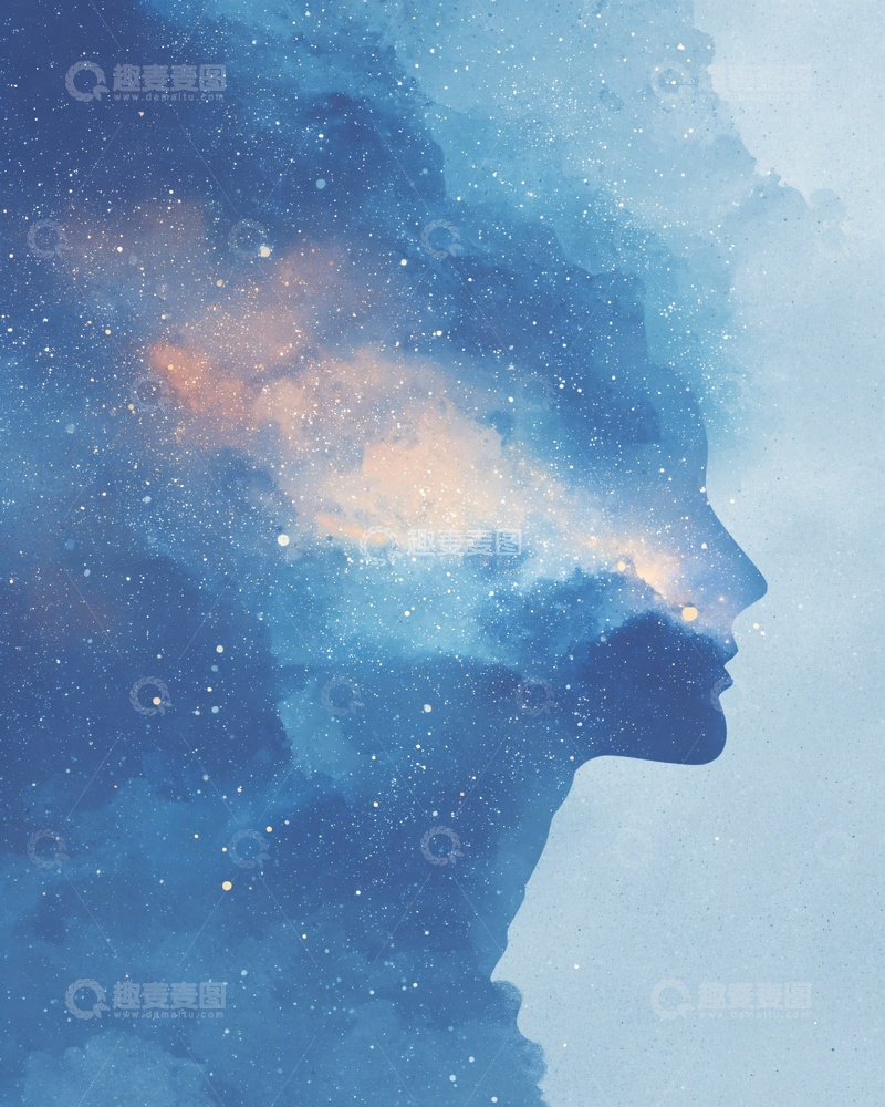 高清大图下载【趣麦麦图】星空与人像融合的梦幻插画353