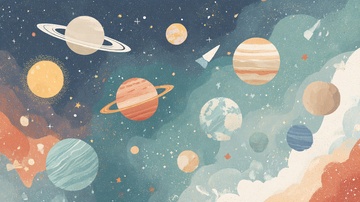 梦幻水彩风太阳系行星插画946