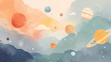 梦幻多彩的宇宙行星插画696